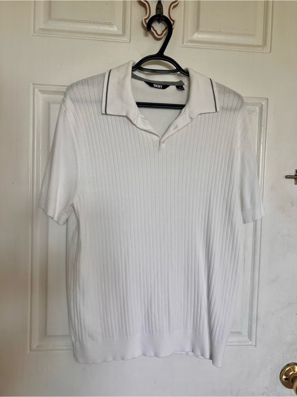 DKNY | White Ribbed Short-Sleeve Polo Shirt